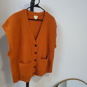 Anthropologie Orange Cardigan Sweater V-Neck Knit